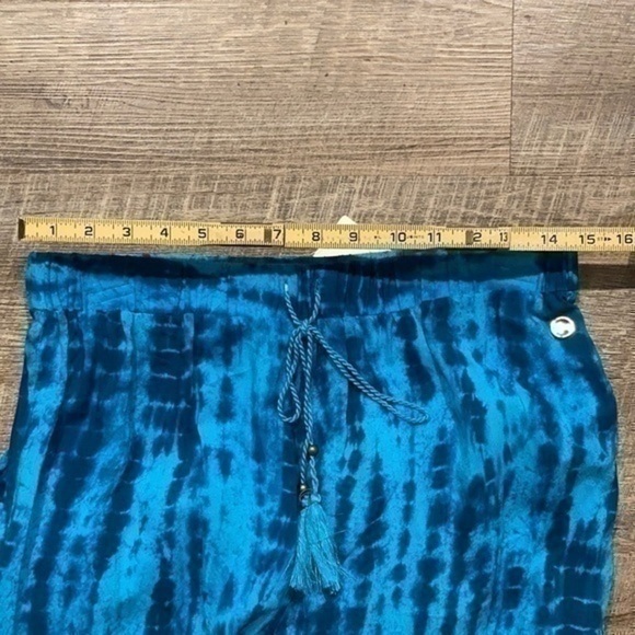 Hawaiian Tropic blue batik dyed Palazzo Beach cover up pants Small - Picture 9 of 10